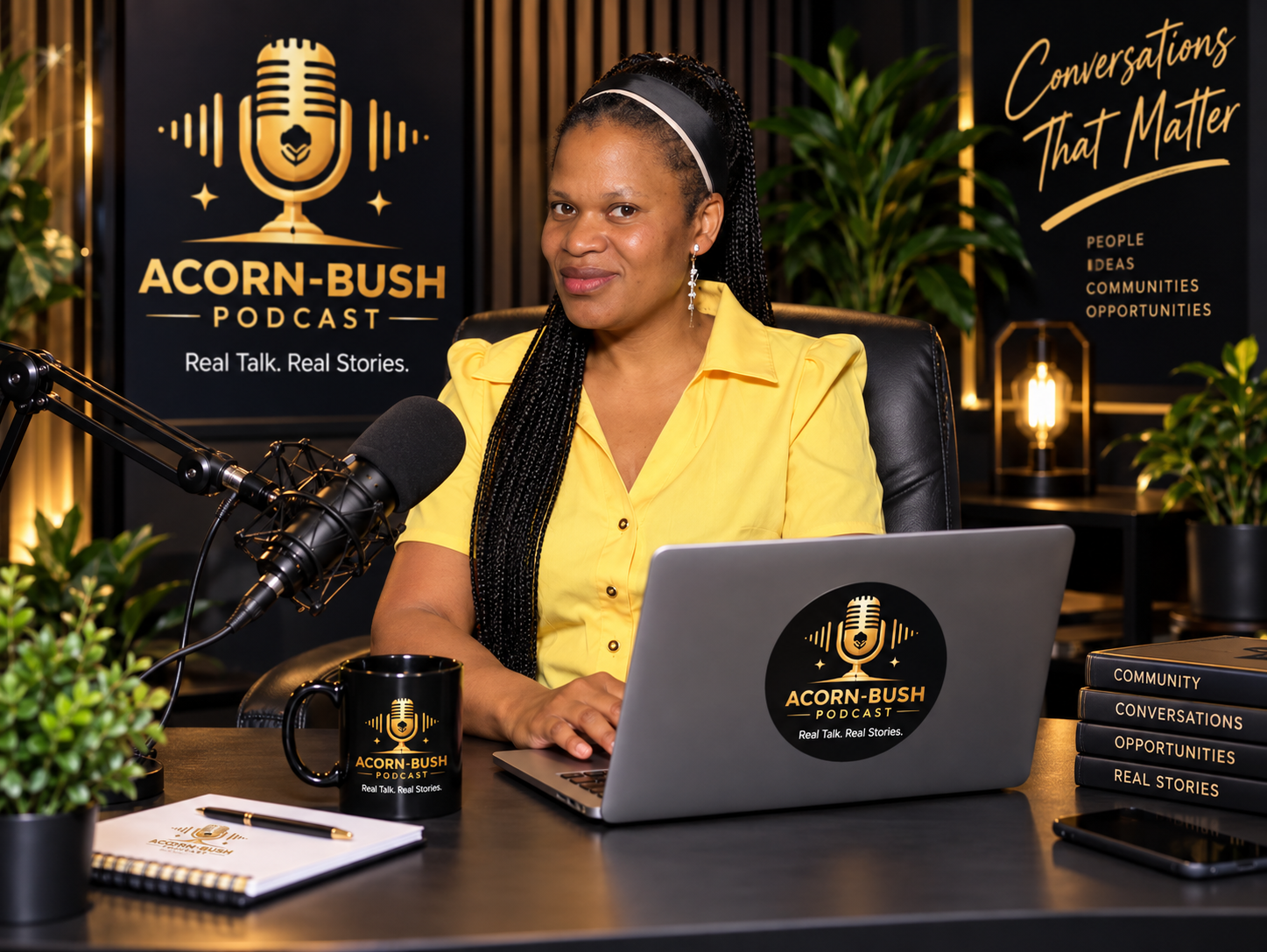 Palesa Dilebo in the Acorn-Bush podcast studio